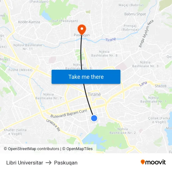 Libri Universitar to Paskuqan map