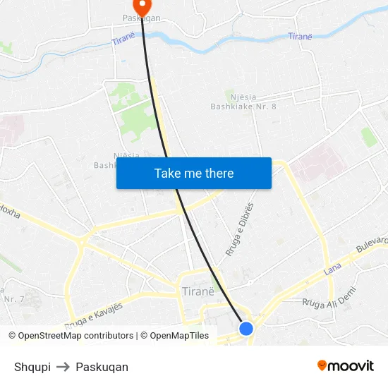 Shqupi to Paskuqan map