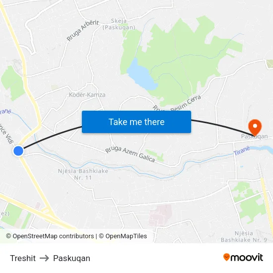 Treshit to Paskuqan map