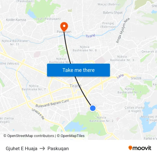 Gjuhet E Huaja to Paskuqan map