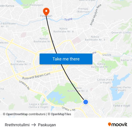 Rrethrrotullmi to Paskuqan map