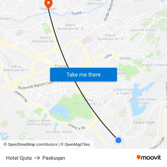 Hotel Gjuta to Paskuqan map
