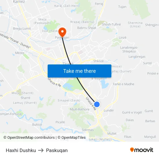 Haxhi Dushku to Paskuqan map