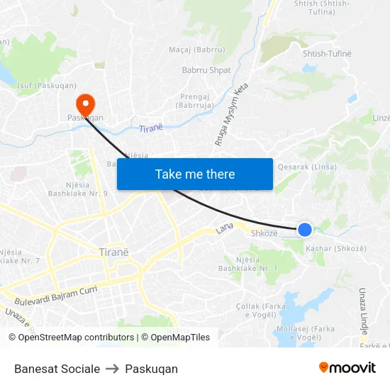 Banesat Sociale to Paskuqan map