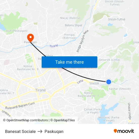 Banesat Sociale to Paskuqan map