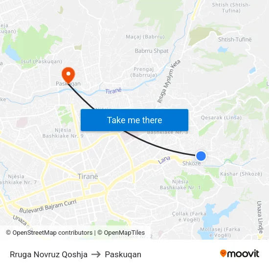 Rruga Novruz Qoshja to Paskuqan map