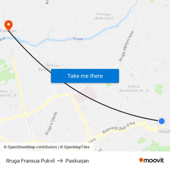 Rruga Fransua Pukvil to Paskuqan map