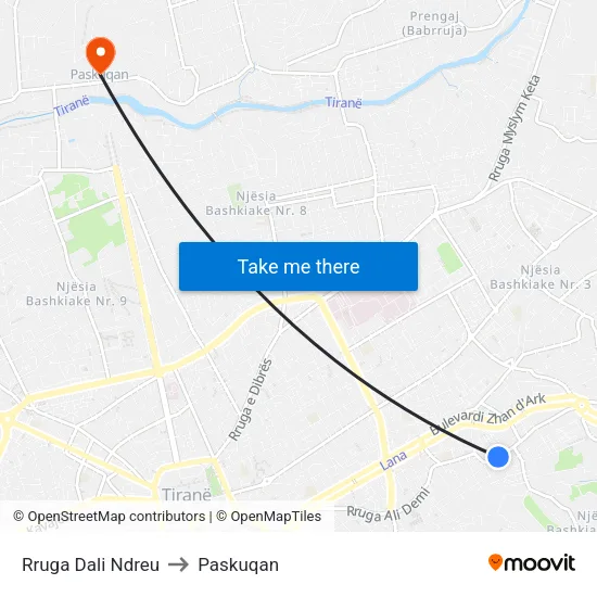 Rruga Dali Ndreu to Paskuqan map