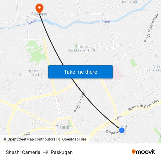 Sheshi Cameria to Paskuqan map