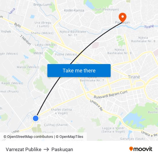 Varrezat Publike to Paskuqan map