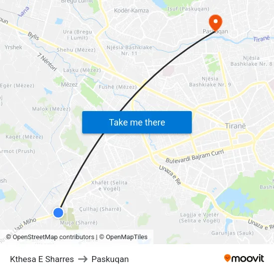 Kthesa E Sharres to Paskuqan map