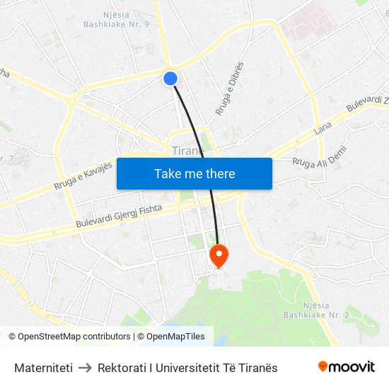 Materniteti to Rektorati I Universitetit Të Tiranës map