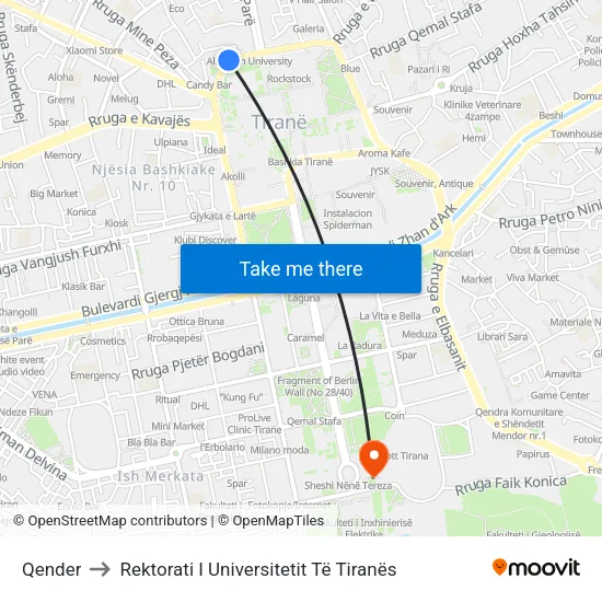 Qender to Rektorati I Universitetit Të Tiranës map