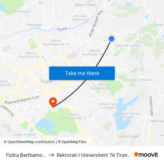 Fizika Berthamore to Rektorati I Universitetit Të Tiranës map