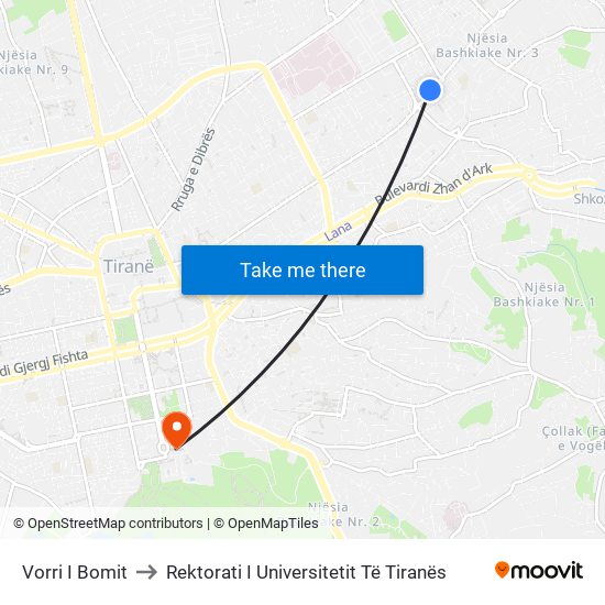 Vorri I Bomit to Rektorati I Universitetit Të Tiranës map