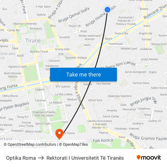 Optika Roma to Rektorati I Universitetit Të Tiranës map