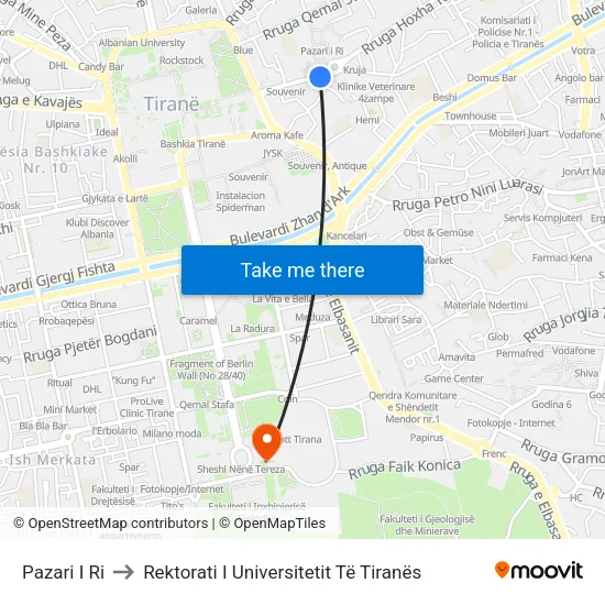 Pazari I Ri to Rektorati I Universitetit Të Tiranës map