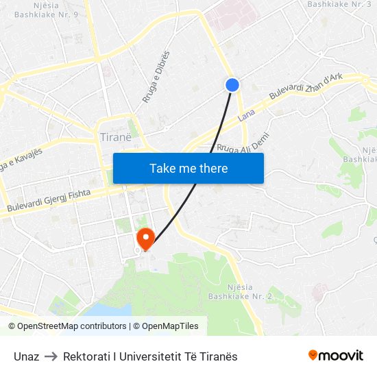 Unaz to Rektorati I Universitetit Të Tiranës map