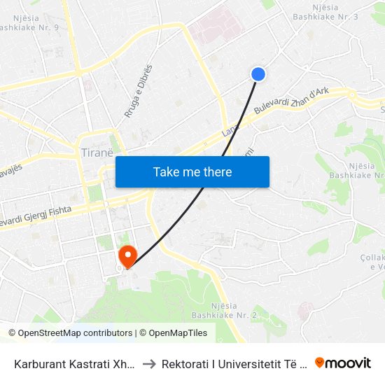 Karburant Kastrati Xhamillik to Rektorati I Universitetit Të Tiranës map