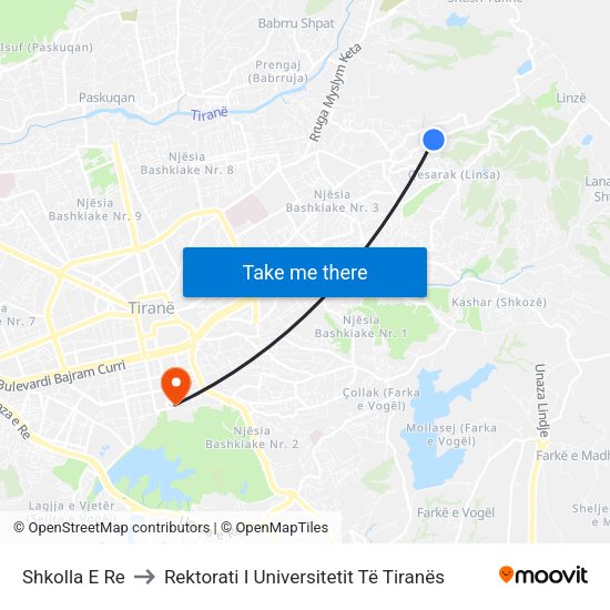 Shkolla E Re to Rektorati I Universitetit Të Tiranës map