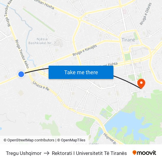 Tregu Ushqimor to Rektorati I Universitetit Të Tiranës map