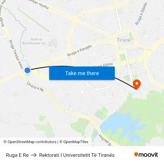 Ruga E Re to Rektorati I Universitetit Të Tiranës map