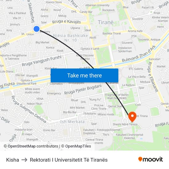 Kisha to Rektorati I Universitetit Të Tiranës map