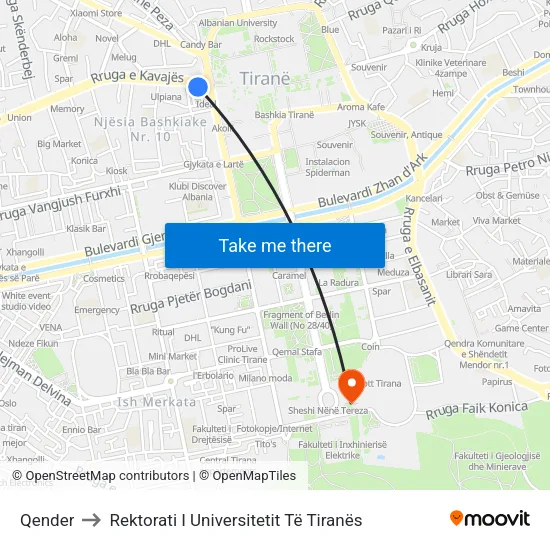 Qender to Rektorati I Universitetit Të Tiranës map