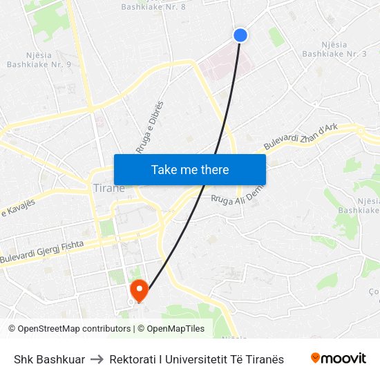 Shk Bashkuar to Rektorati I Universitetit Të Tiranës map