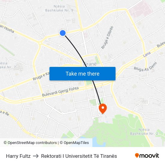 Harry Fultz to Rektorati I Universitetit Të Tiranës map