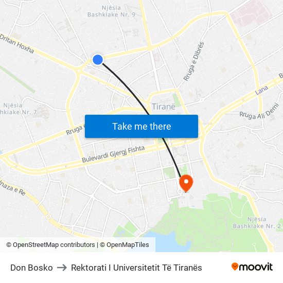 Don Bosko to Rektorati I Universitetit Të Tiranës map