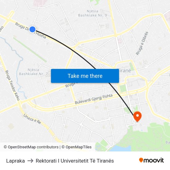 Lapraka to Rektorati I Universitetit Të Tiranës map