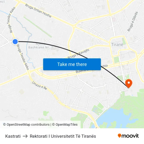 Kastrati to Rektorati I Universitetit Të Tiranës map