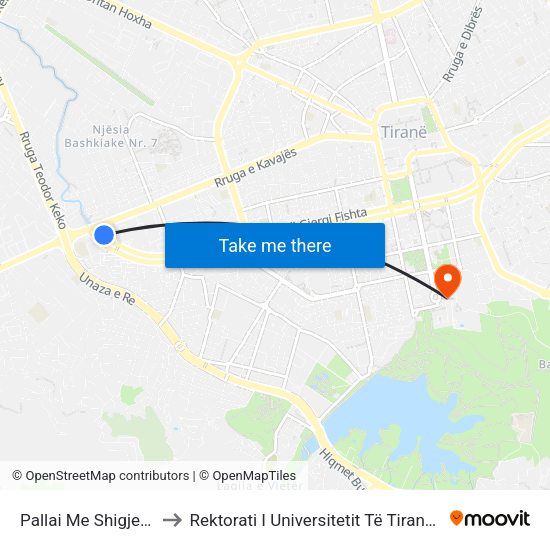 Pallai Me Shigjeta to Rektorati I Universitetit Të Tiranës map