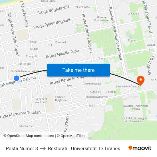 Posta Numer 8 to Rektorati I Universitetit Të Tiranës map