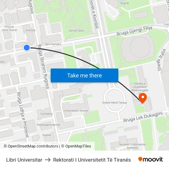 Libri Universitar to Rektorati I Universitetit Të Tiranës map