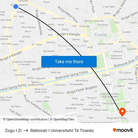 Zogu I Zi to Rektorati I Universitetit Të Tiranës map