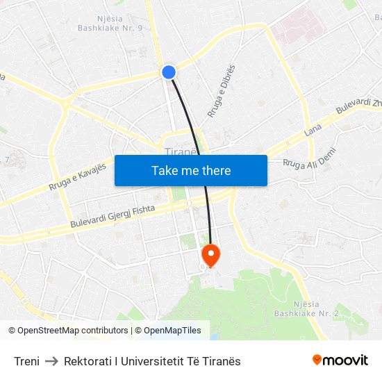 Treni to Rektorati I Universitetit Të Tiranës map