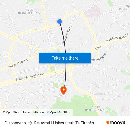 Dispanceria to Rektorati I Universitetit Të Tiranës map
