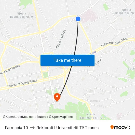 Farmacia 10 to Rektorati I Universitetit Të Tiranës map