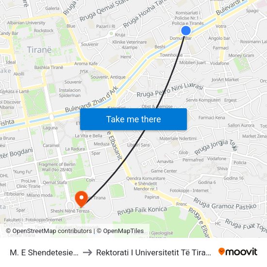M. E Shendetesiese to Rektorati I Universitetit Të Tiranës map
