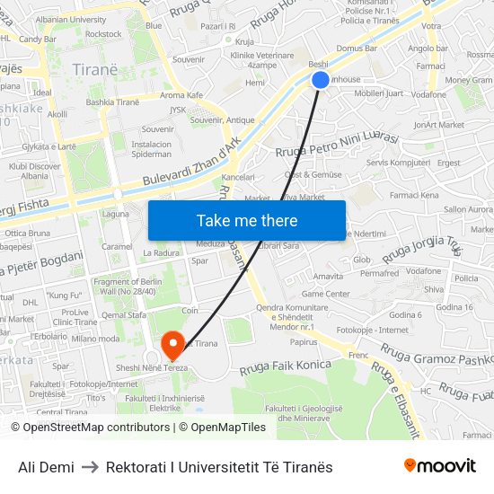 Ali Demi to Rektorati I Universitetit Të Tiranës map