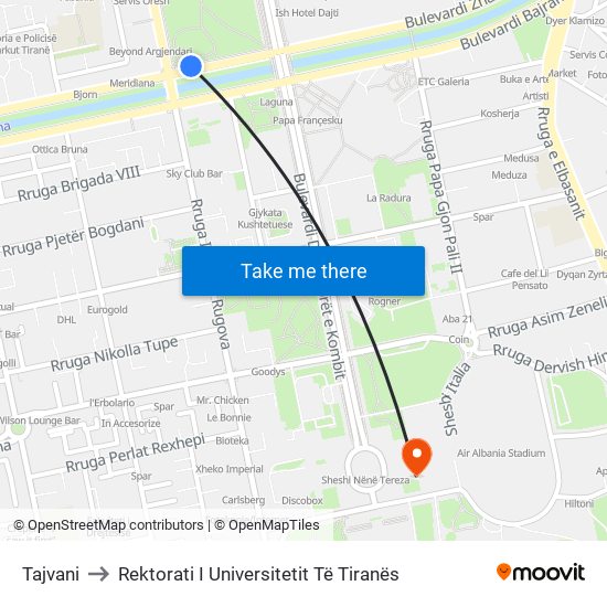 Tajvani to Rektorati I Universitetit Të Tiranës map