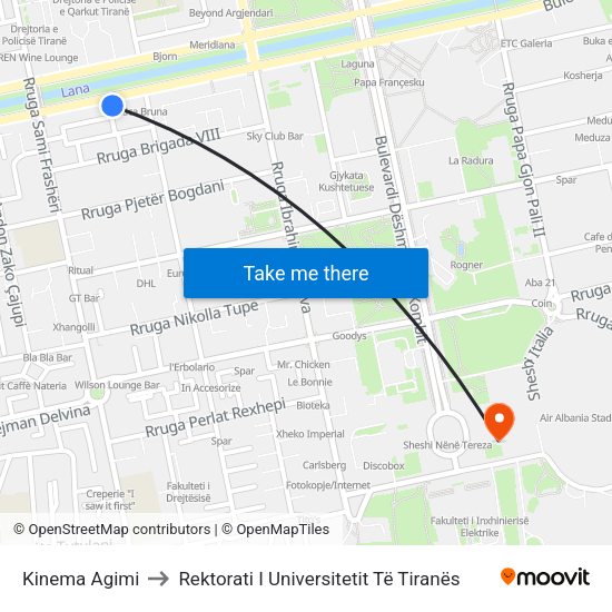 Kinema Agimi to Rektorati I Universitetit Të Tiranës map