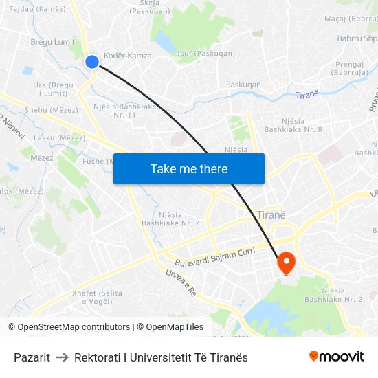 Pazarit to Rektorati I Universitetit Të Tiranës map