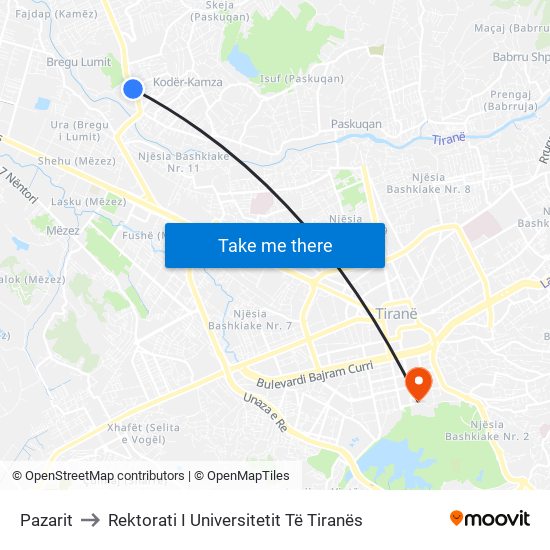 Pazarit to Rektorati I Universitetit Të Tiranës map
