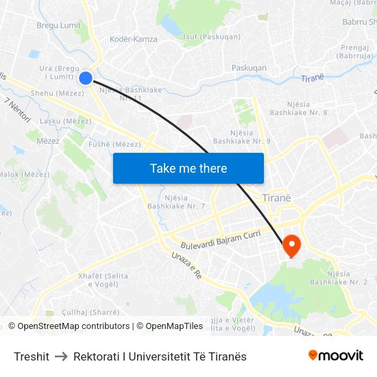 Treshit to Rektorati I Universitetit Të Tiranës map