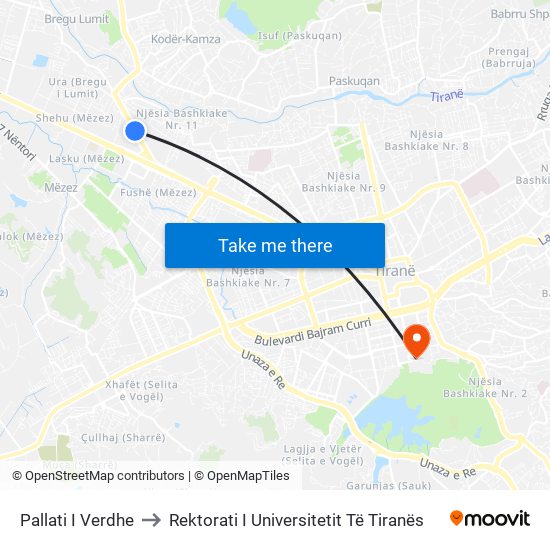 Pallati I Verdhe to Rektorati I Universitetit Të Tiranës map
