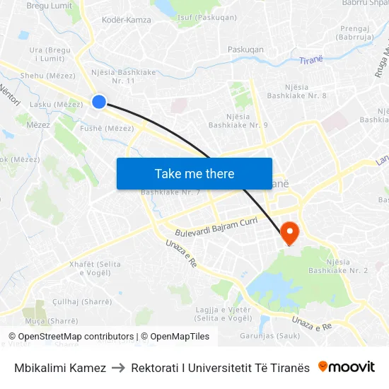 Mbikalimi Kamez to Rektorati I Universitetit Të Tiranës map