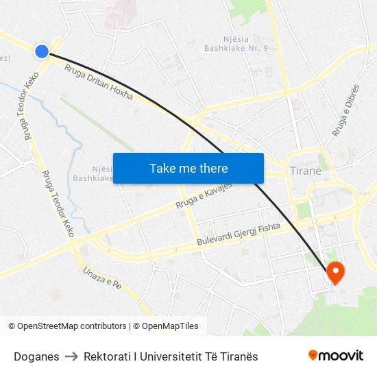 Doganes to Rektorati I Universitetit Të Tiranës map